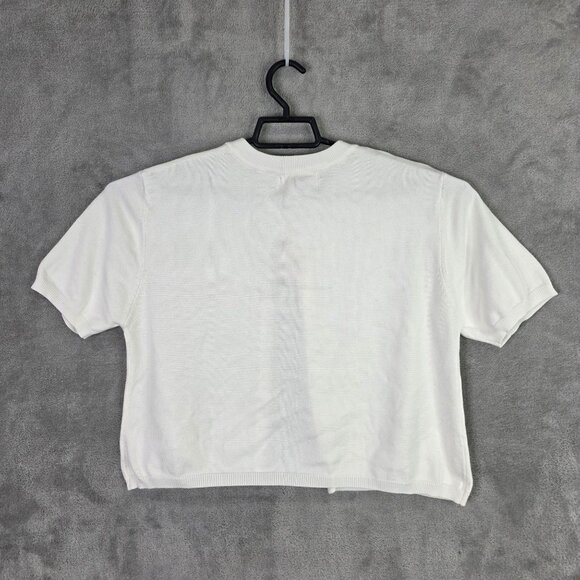 Womens Coco & Shay White Knit Cardigan Sweater Short Sleeve Cotton Polyester XL - Picture 3 of 7
